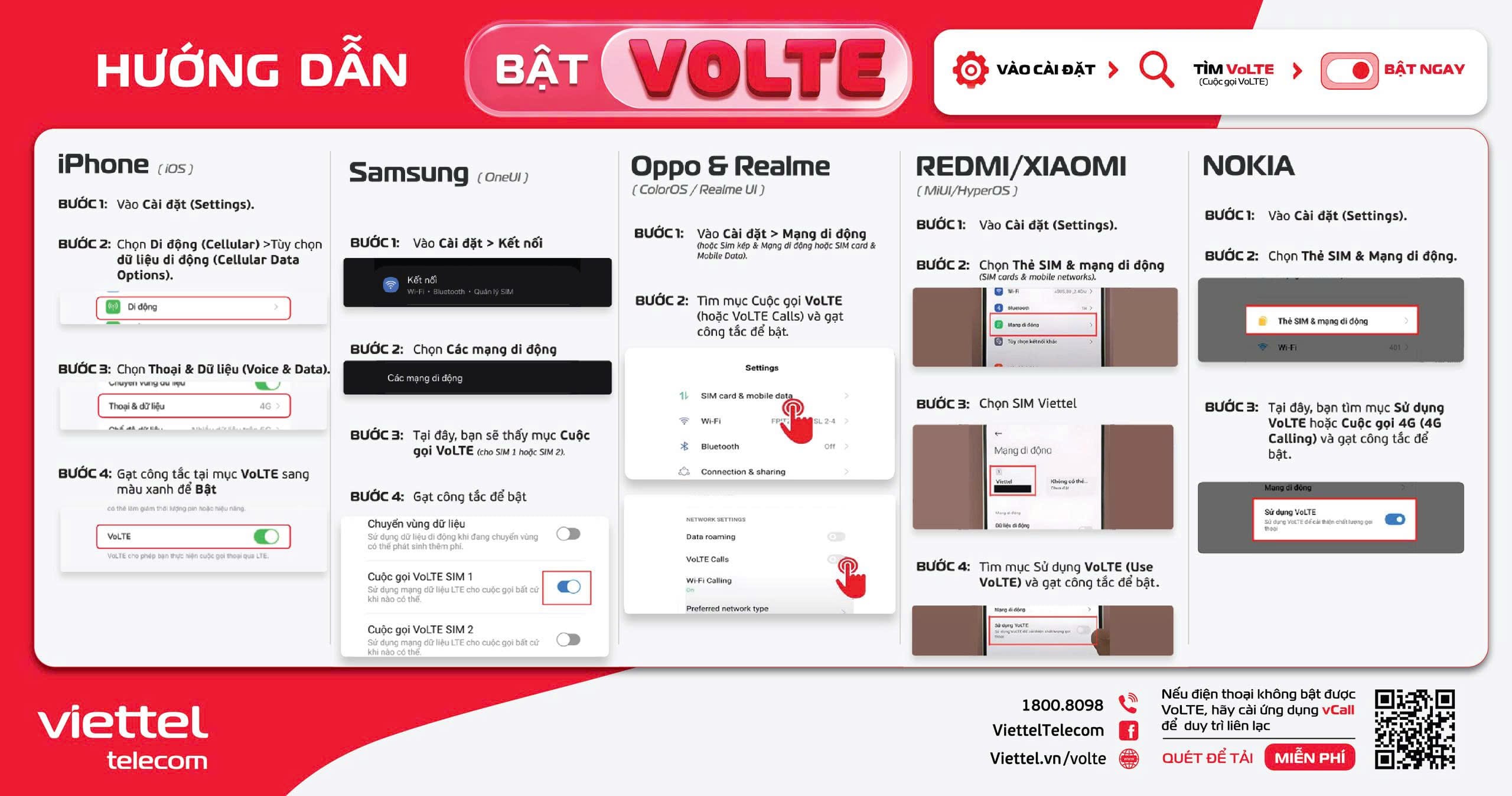 Điện thoại được bật VoLTE trong mục Thoại và dữ liệu để thực hiện cuộc gọi trên mạng 4G.