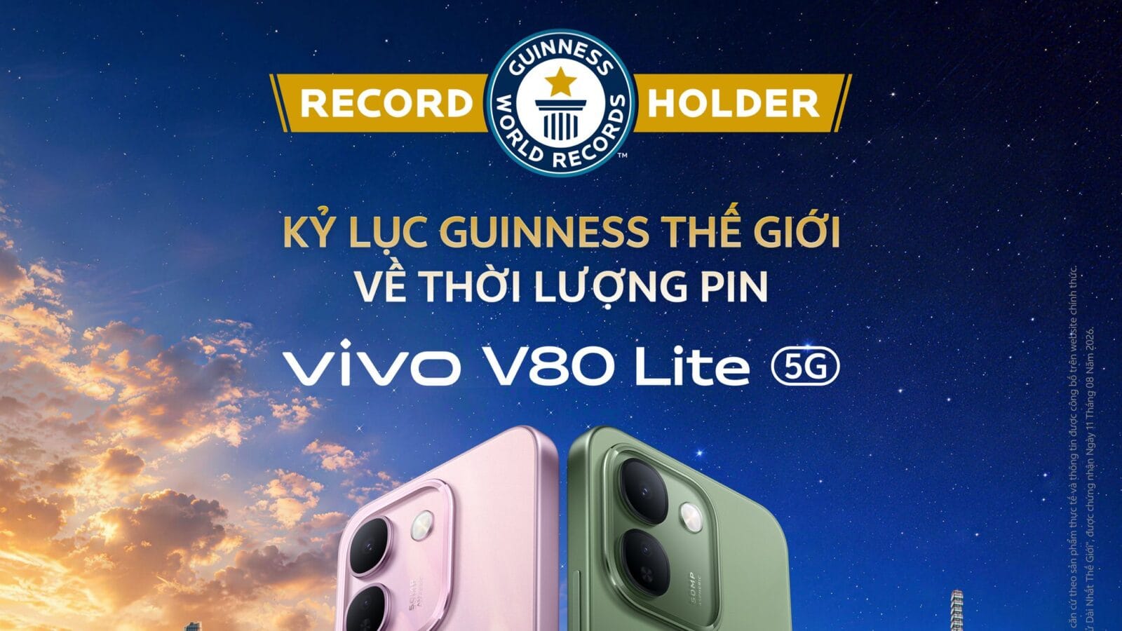 vivo V80 Lite 5G và dấu mốc kỷ lục 32 giờ 37 phút trong ấn phẩm ra mắt — Ảnh: vivo Việt Nam