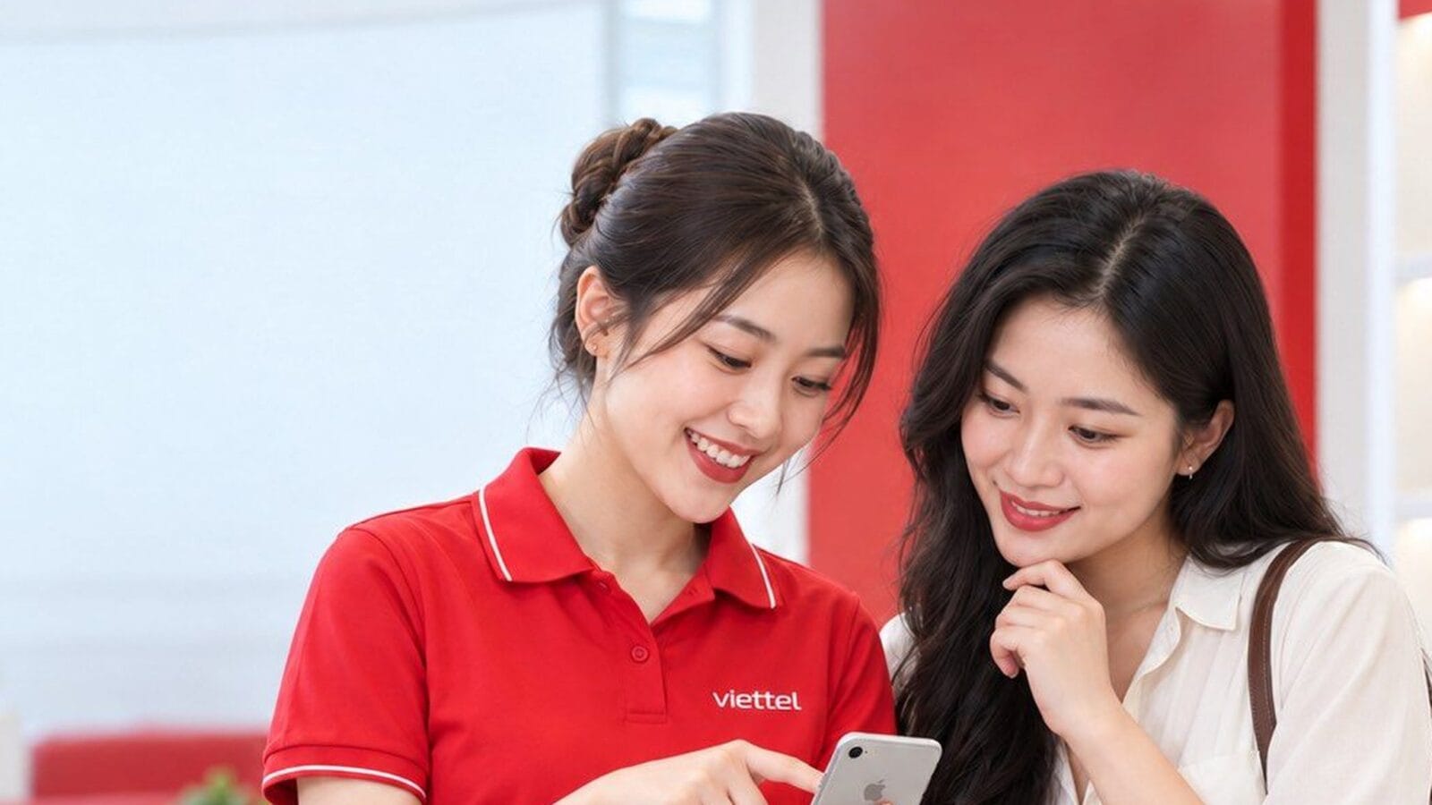 Khách hàng được hướng dẫn sử dụng dịch vụ Viettel trên điện thoại — Ảnh: Viettel Telecom