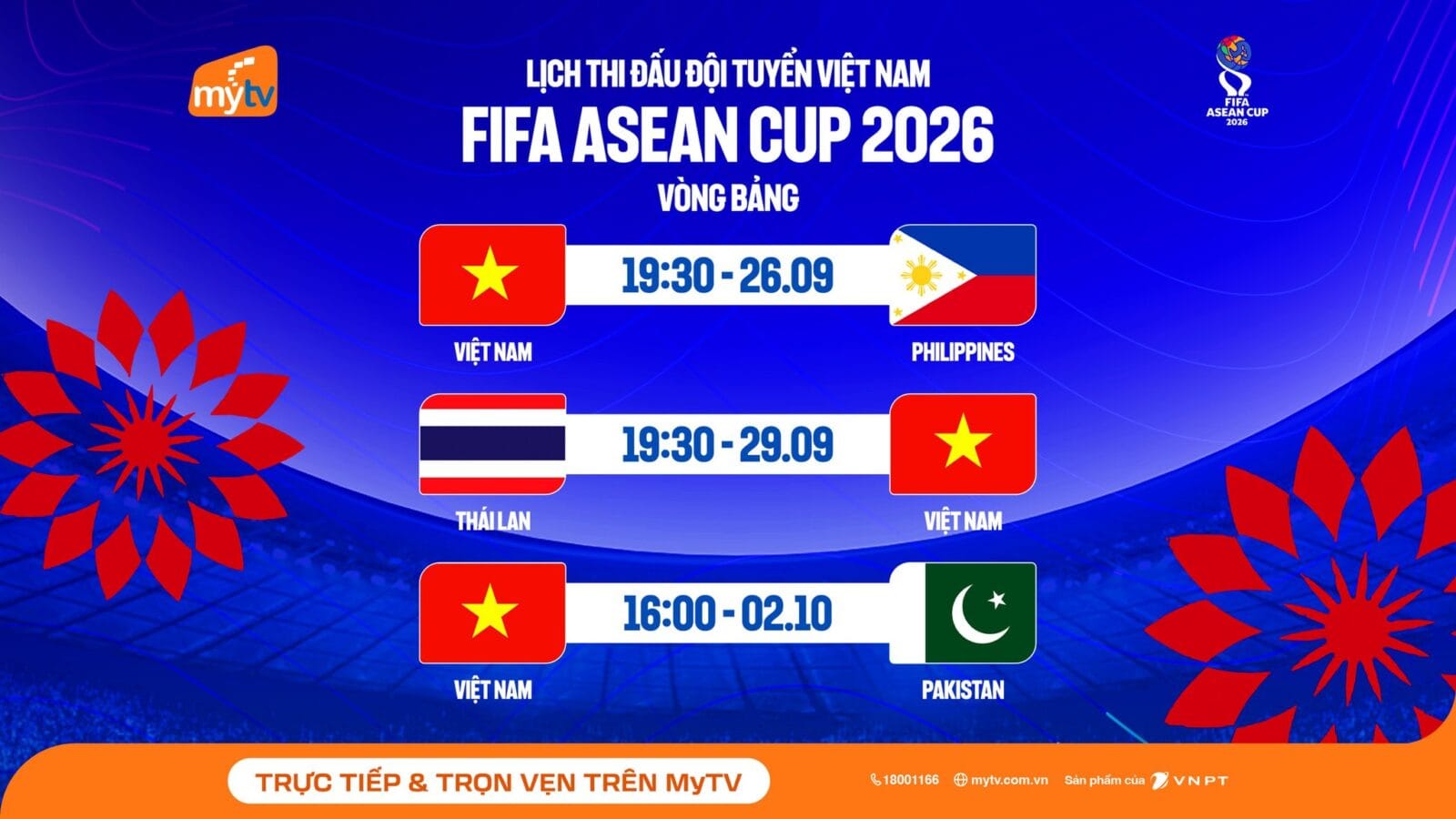 Lịch thi đấu của tuyển Việt Nam tại FIFA ASEAN Cup 2026 được MyTV công bố — Ảnh: MyTV