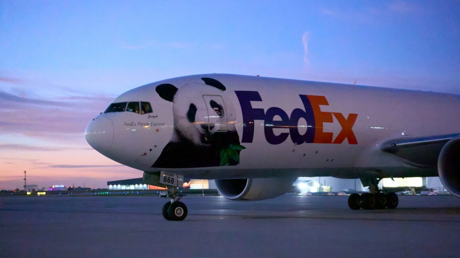 Máy bay FedEx Panda Express thực hiện hành trình đưa Bình Bình và Phúc Song đến Atlanta — Ảnh: FedEx